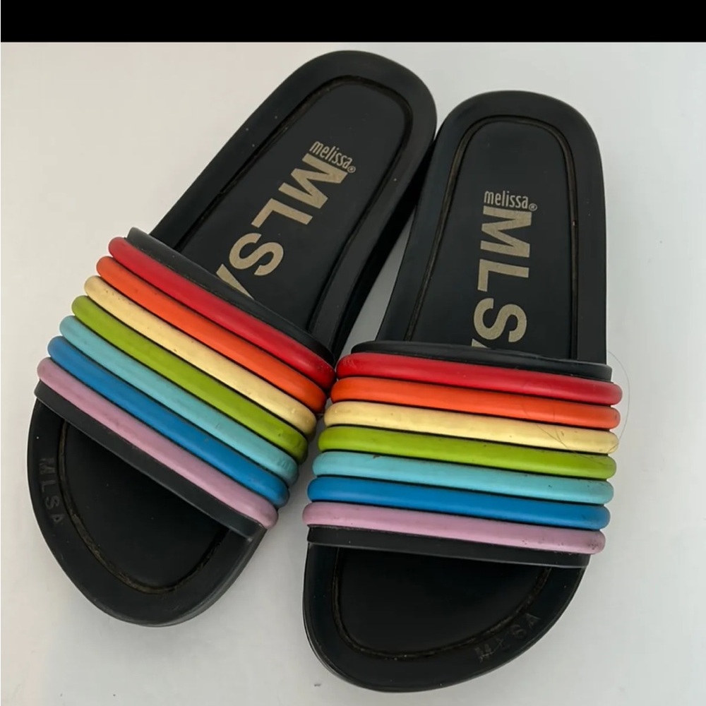 MLSA Melissa 3D Rainbow Stripe Slide Black Sandals
